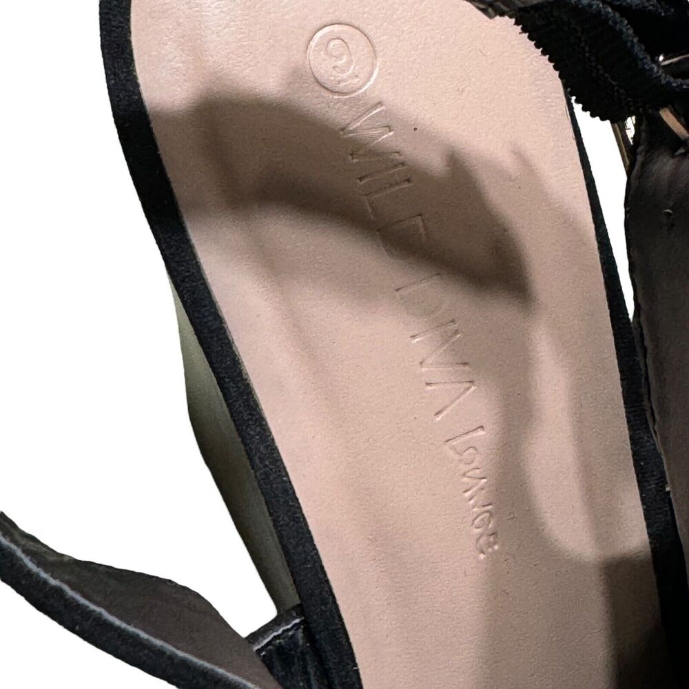 Wild Diva Lounge Open Toe Sandals Black Suede Size‎ 9 Wood Block Heel - Picture 10 of 11